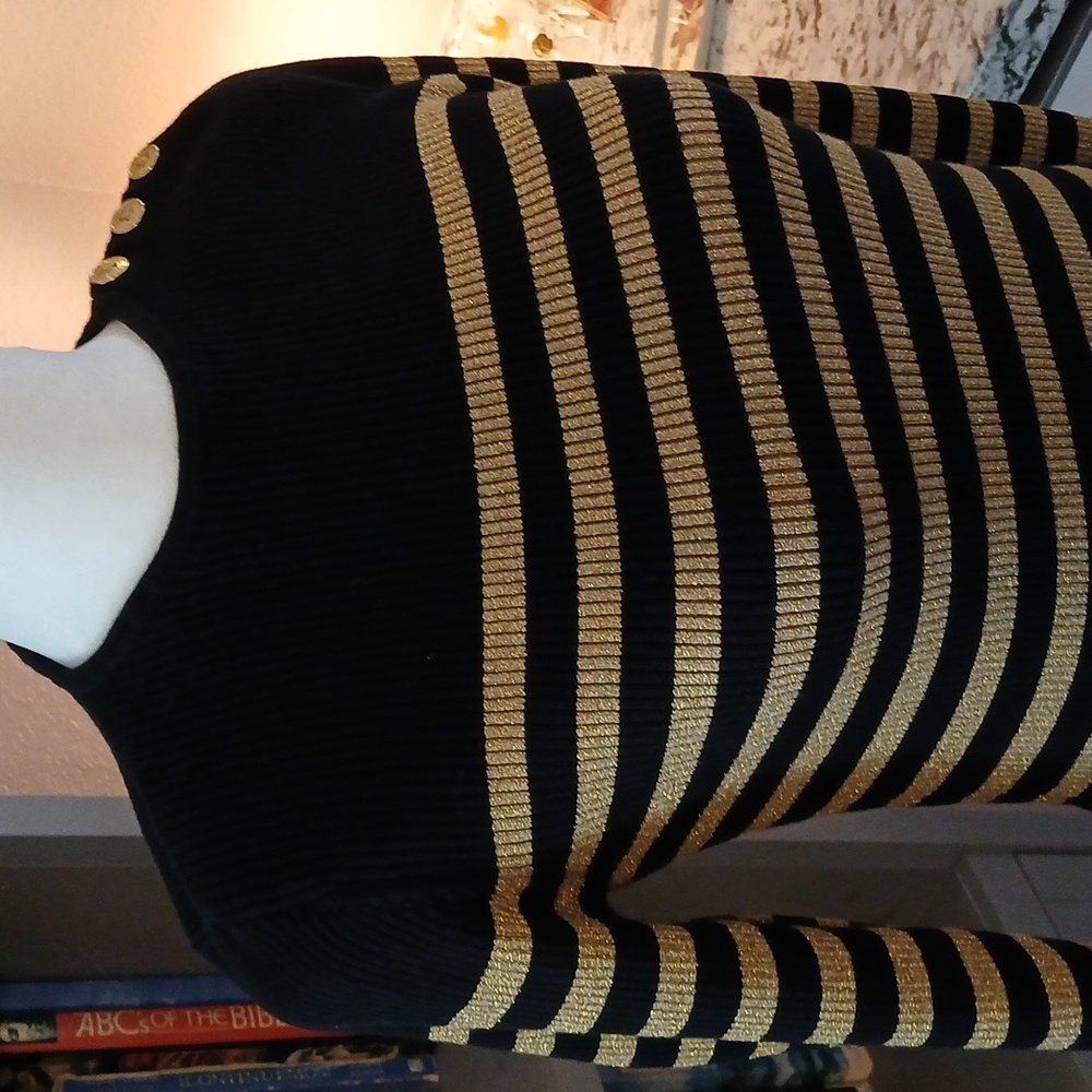 Lauren Ralph Lauren Womens Sweater Striped Black and Gold Size Petite S - Picture 4 of 7